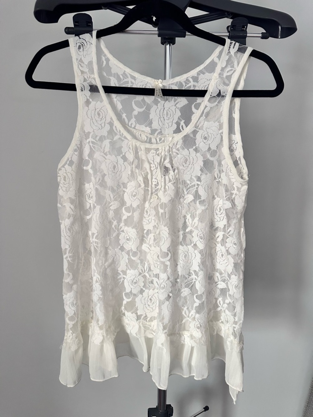 ⚡️Lapis White Lace Sheer Camisole Tank | Small | Floral pattern | BOHO - Picture 4 of 15